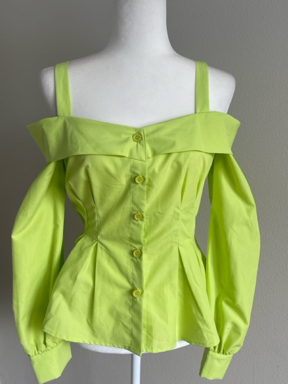 Lumiere Lime Off-Shoulder Button Front Blouse